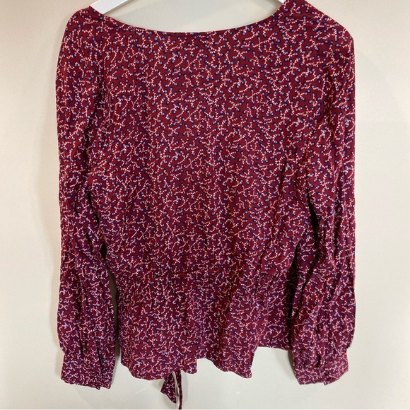Talbots NWT Crossover Blouse Maroon Tie Waist Size Large - Picture 6 of 7